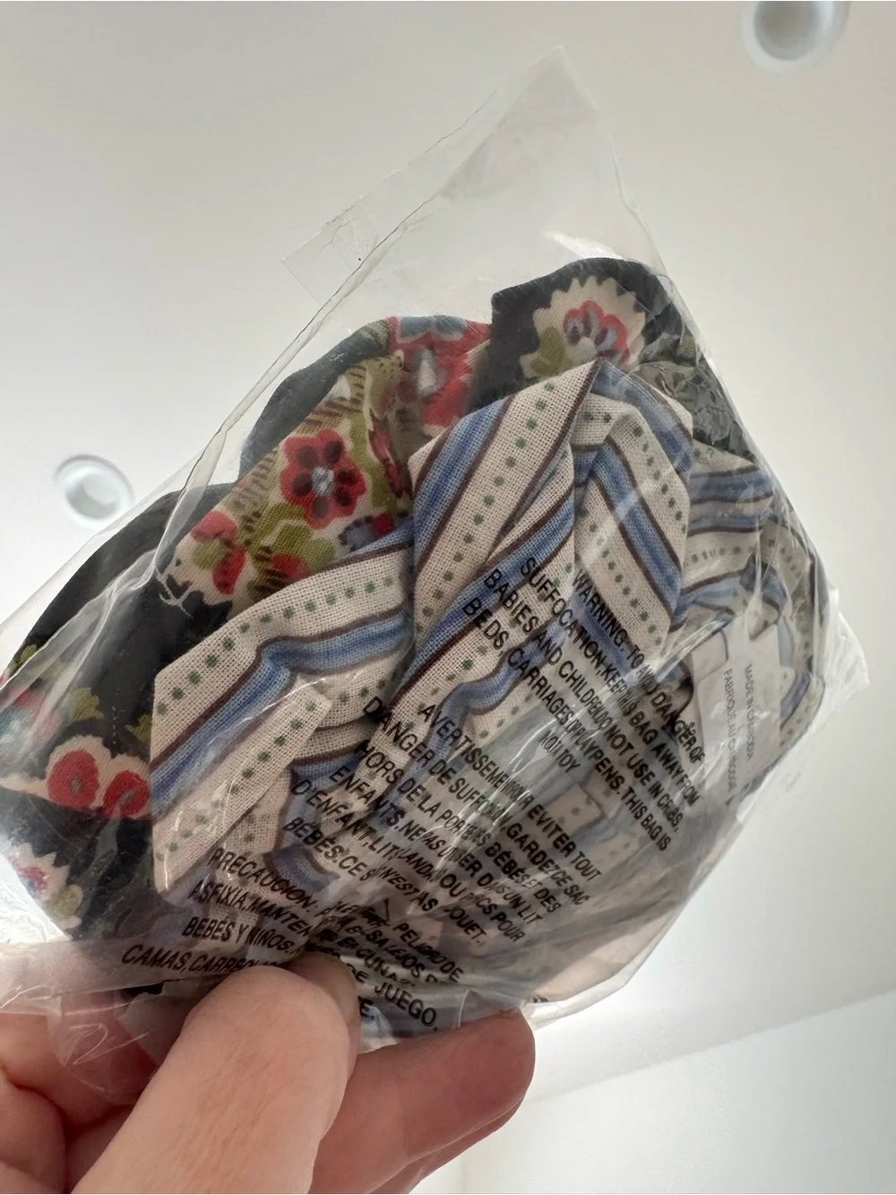 Anthropologie Striped Cream & Blue Scrunchie + Black Floral Scrunchie (Set of 2)